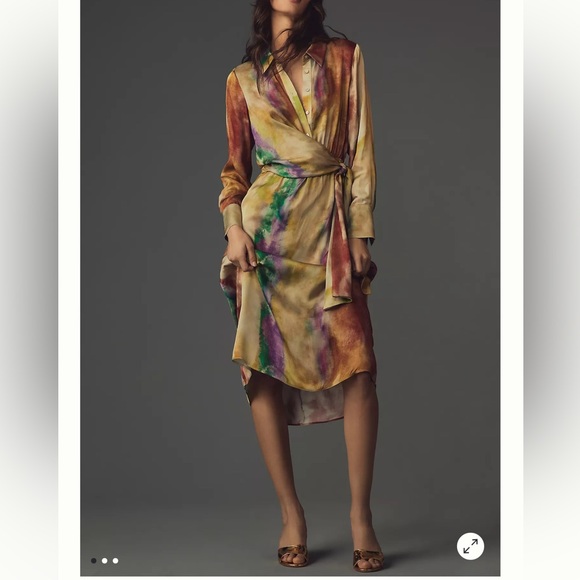 Anthropologie Dresses & Skirts - NWT Anthropologie Multicolor Midi Long Sleeve Tie Front Shirt Dress Size Large